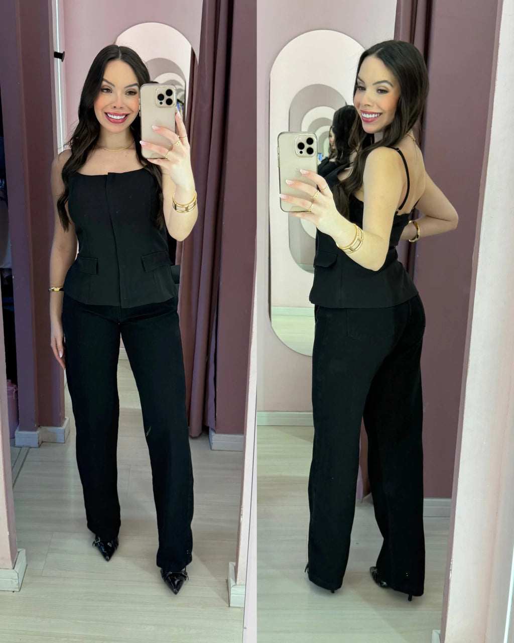Calça jeans wide leg Preta REF 5222
