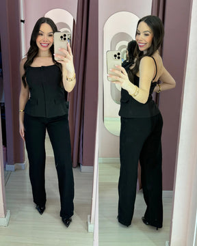 Calça jeans wide leg Preta REF 5222