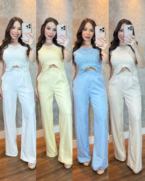 Conjunto marrant Melina com Cropped em crochê