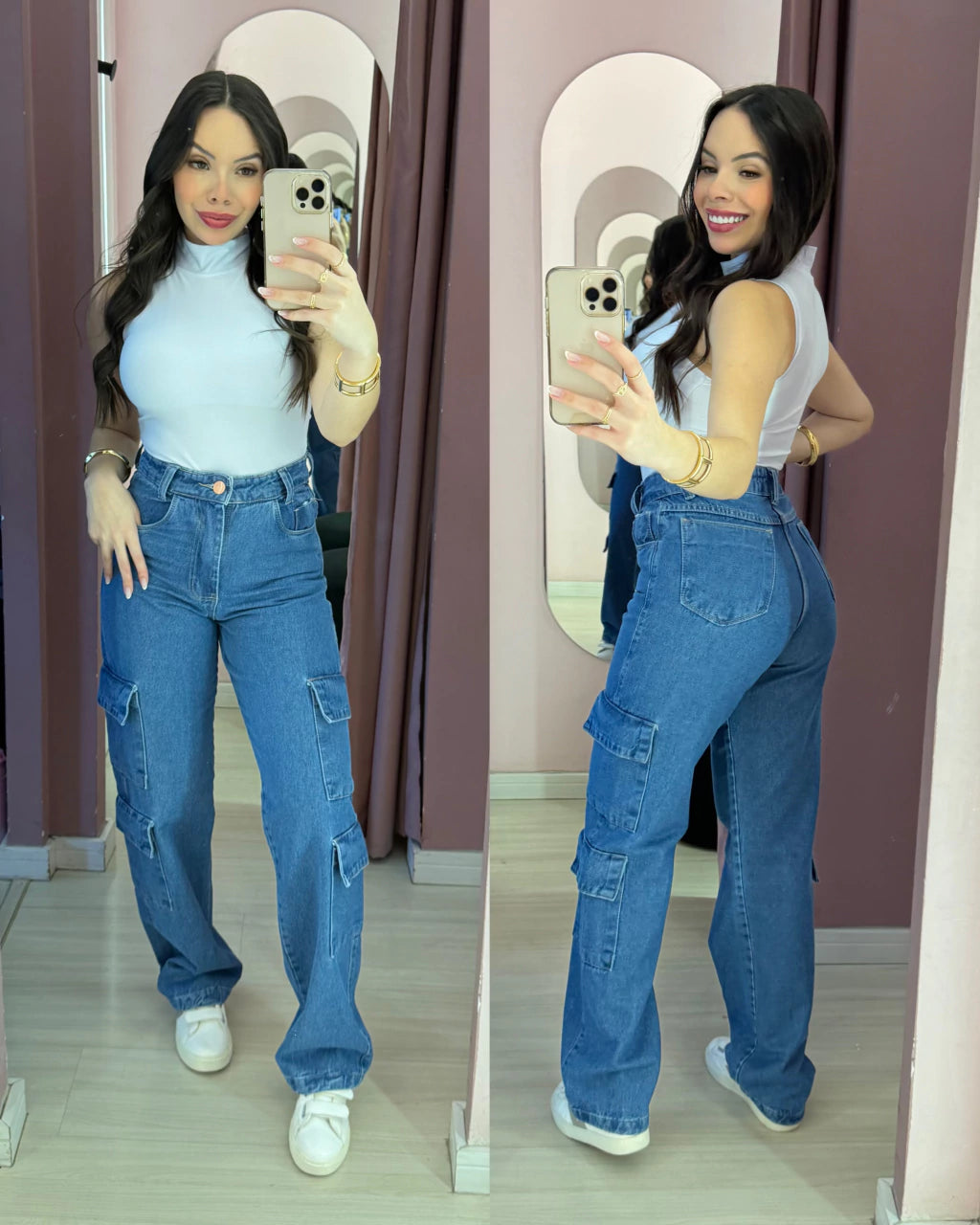 Calça jeans wide cargo 4 bolsos REF 5755 (forma pequena)