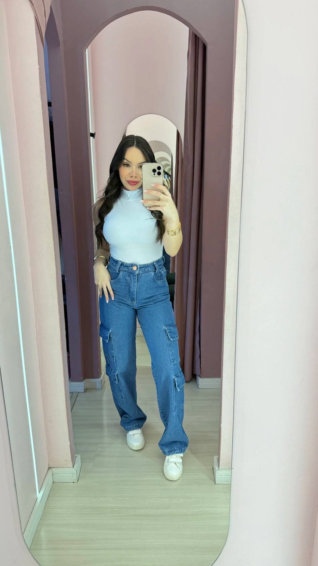 Calça jeans wide cargo 4 bolsos REF 5755 (forma pequena)