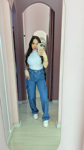 Calça jeans wide cargo 4 bolsos REF 5755 (forma pequena)